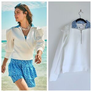 NEW Addison Bay Poplar Quarter Zip Pullover in White Courtside Floral Size Small